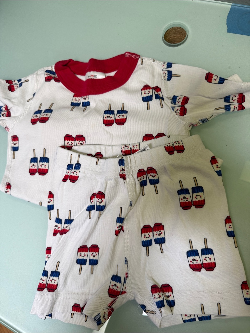 Hanna Andersson White Pajama Set with Red & Blue Popsicle Print